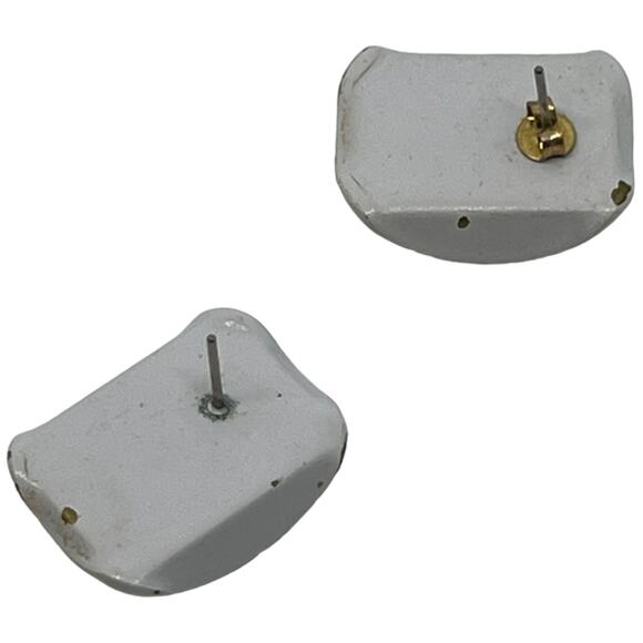 Vintage 70s Yellow & White Metal Rectangular Earrings – 1" x 0.5" Good Condition - Picture 4 of 4